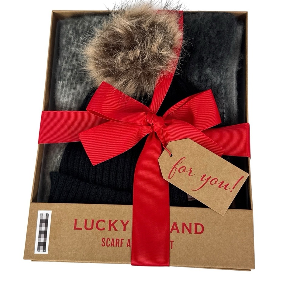 Lucky Brand NEW 2-Piece Hat & Scarf Gift Set Gray Creme Beige 1405
